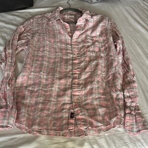 Faherty Pink White Grey Plaid Casual Shirt SZ: L
